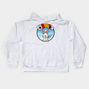 Silly white rabbit  has a broken parachute Kids Hoodie